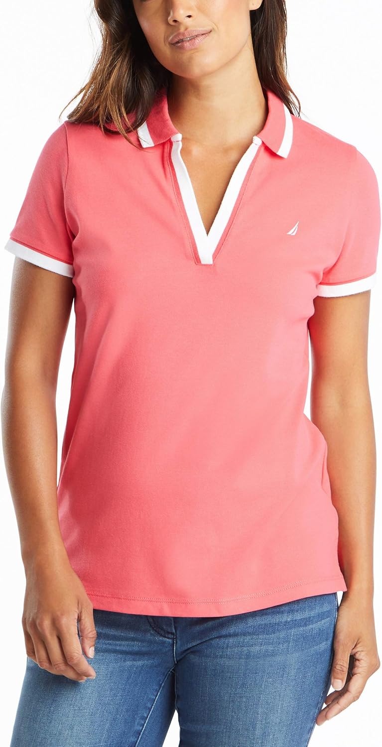 Nautica Women's Stretch Cotton Polo Shirt at  Women’s Clothing store