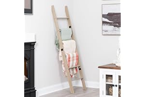 RELODECOR Blanket Ladder for Living Room and Bedroom, 5ft 8 inch, 6-Tier Wall Leaning Laminate Snag Free Construction (Smokey Oak) Rustic Decorative Farmhouse Blanket Storage, Quilt Rack, Ladder Shelf