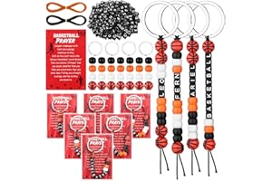 Shknldzsm 30 Set Basketball Keychain Making Kit with Letter Beads Greeting Cards Basketball Beads DIY Keyrings Sports Theme B