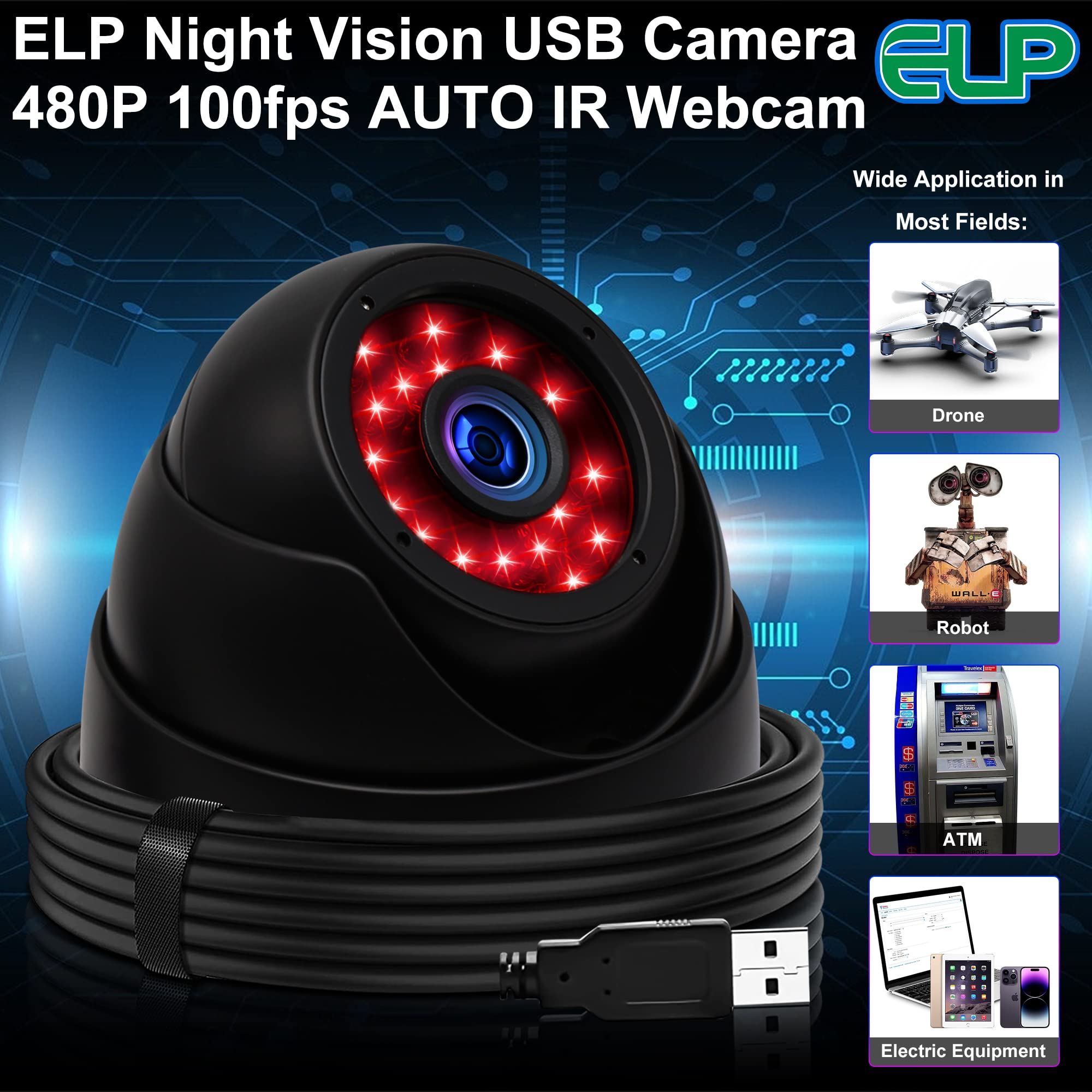 Sony IMX323 Sensor Mini Night Vision Dome USB Webcam HD 1080P UVC USB2.0 PC Camera 0.01LUX Low Light Home Surveillance Baby Camera for Computer, Laptop, Raspberry Pi