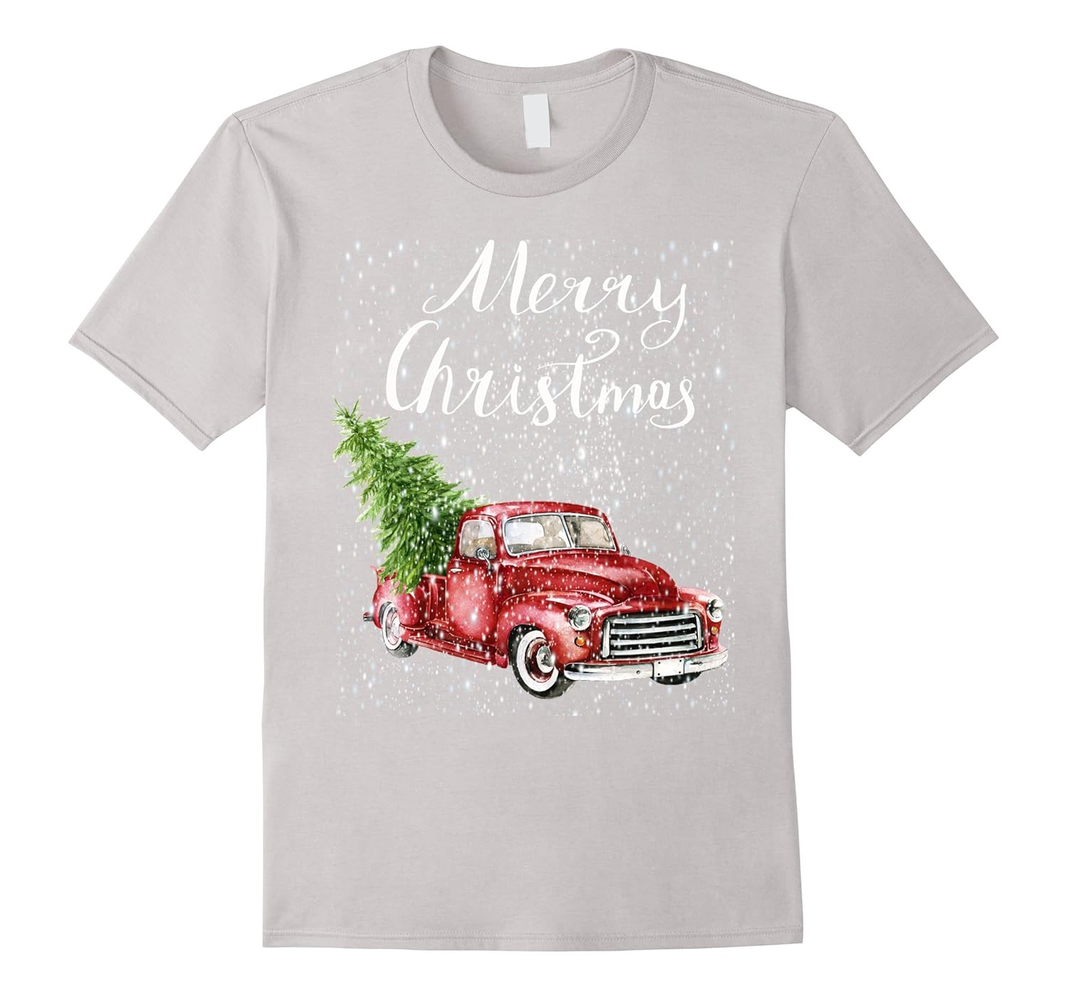 Red Truck Merry Christmas Tree Vintage Red Pickup Truck Tee-ANZ