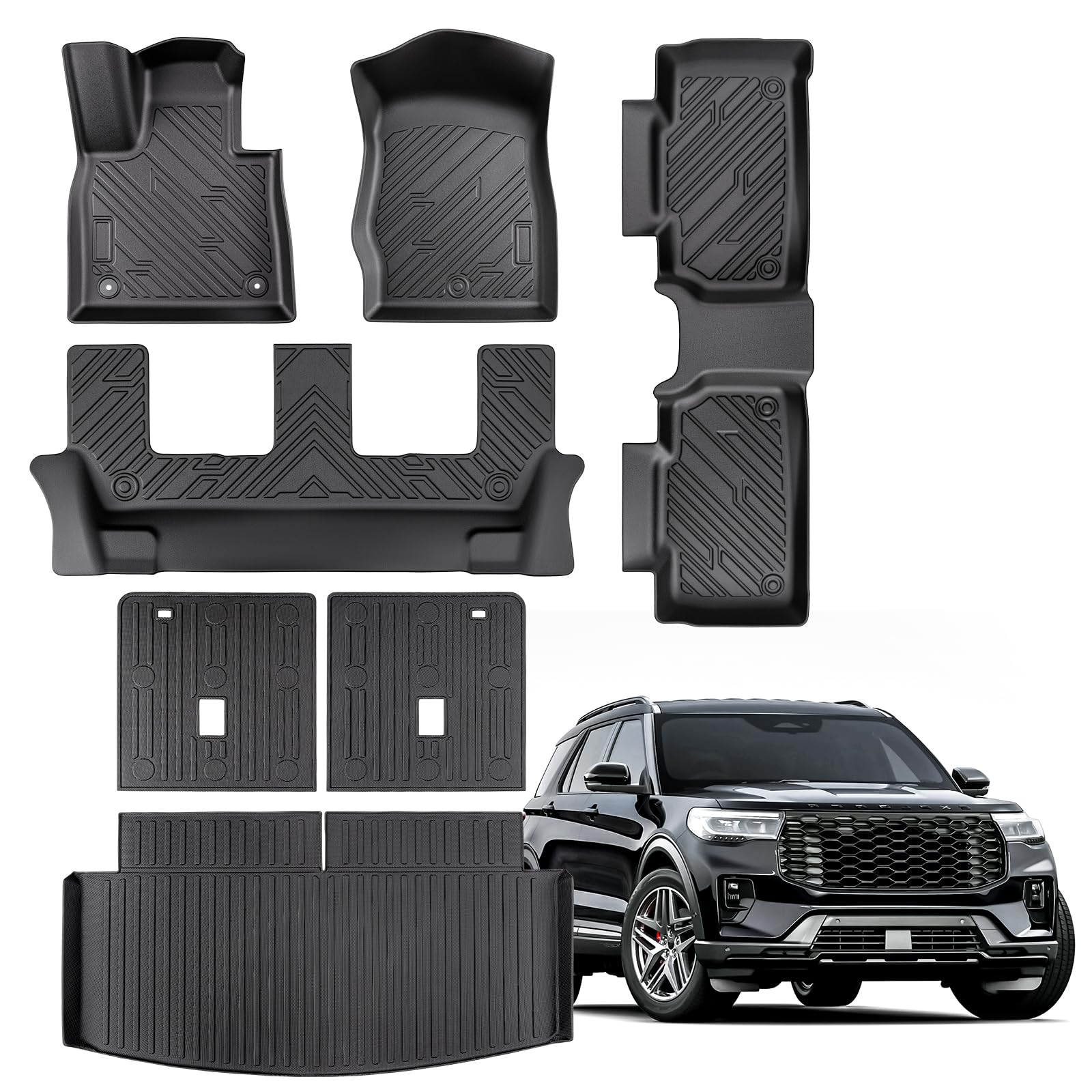 Photo 1 of 2020-2025 for Ford Explorer Floor Mats & Cargo Liner with Backrest Mat for Bench Seat, for Explorer Accessories Trunk Mats Cargo Mat Back Seat Protector, All Weather Rubber Trunk Liner 7 Seats