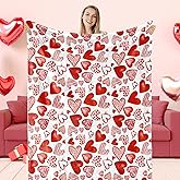 JarThenaAMCS Valentine's Day Fuzzy Blanket Red Love Heart Throw Blanket Watercolor Soft Cozy Flannel Blanket for Party Home Bed Sofa Couch Chair, 50 x 60 Inch