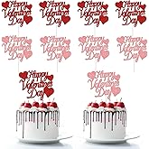12 Pack Glitter Happy Valentine's Day Cake Toppers, 4.72x4 Inches Sweet Love Food Picks, Large Pink and Red Cake Decorations, Perfect for Valentine's Day Party Supplies