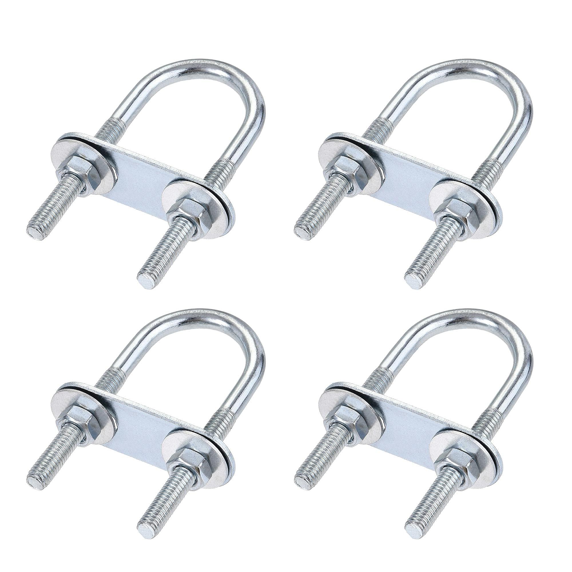 MACHSWON Round U-Bolt,8 Set Zinc Plated Alloy Steel M6 U Bolts 25mm(1") Inner Width 70mm Length with Nuts and Frame Plate for Automobiles Boat Trailer