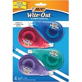 BIC Wite-Out EZ Correct Correction Tape, 4-Count | holiday Stocking Stuffers, Tear-Resistant Tape, Instant Write-Over Correct