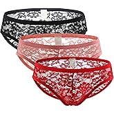 eywlwaar Mens Sexy Bikini Briefs Underwear Sexy Low Rise Lace Panties