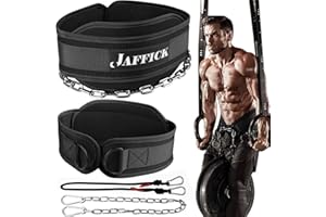 Jaffick Dip Belt with Steel Chain for Weightlifting Pullup Gym Weighted Lifting Belt for Powerlifting Squat Bodybuilding Waist Support for Both Men and Women