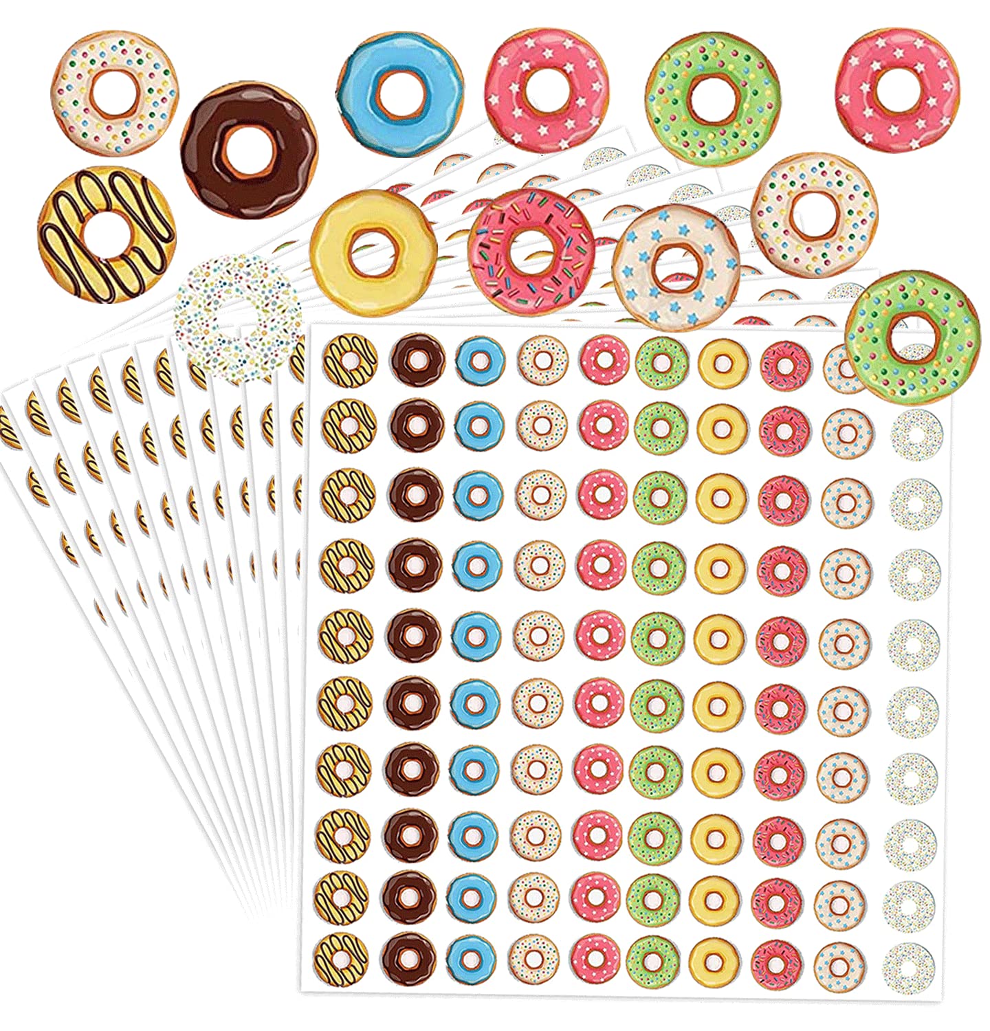 2000 Pcs Hole Label Loose-Leaf Paper Hole Reinforcement Stickers Assorted Donut Designs 0.5 inch Binder Hole Reinforcements Labels for School, Home and Office Hole-Punched Pages