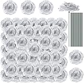 Yunlly 100 Pcs Artificial Flowers Fake Silk Roses Long Stem Rose Bouquet Wedding Party Home Decor for DIY Baby Shower Centerpieces Tables Home Decorations(Silver)