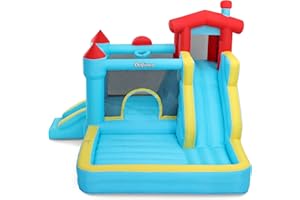 Outfunny Inflatable Bounce House, Kids Bouncy House for Boys 3-12 with Slide, Outdoor & Indoor, 450W Blower - Sky Blue