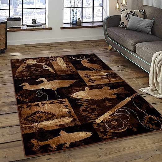 Amazon Com Champion Rugs Wildlife Nature Cabin Lodge Scene Duck Fish Deer Area Rug Carpet 7 8 X 10 8 Kitchen Dining