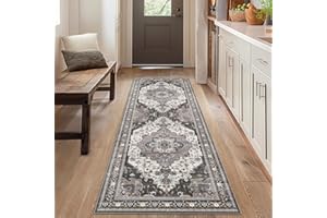 BEIMO Runner Rugs for Hallway 2x5 Machine Washable Runners, Boho Vintage Retro Floral Medallion Runners for Kitchen Entryway Bathroom, Low Pile Lightweight Thin Chenille Non Slip Runner Rug，Dark Grey