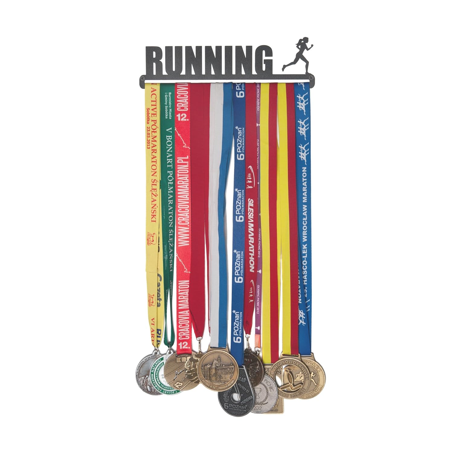 WEBIN Medaille-hanger voor heren, hardlopenhouder, display-rek, zwart, super hard staal, metaal, wandmontage, meer dan 50 medailles