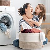 Maliton Large Cotton Rope Storage Basket 55x35cm 68L White Brown view 9