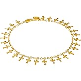 LIFETIME JEWELRY Womens Gold Anklet Dangling Crosses Ankle Bracelet 24k Real Gold Plated