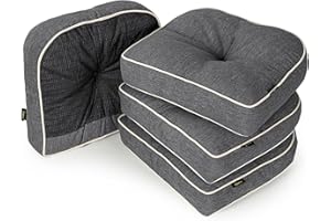 SUNROX LokGrip Non Slip Gel Memory Foam Chair Cushions for Tailbone Pain Relief, Tufted Stain Resistant Thicken Durable Seat Pad Cushion for Kitchen Dining Office 17"x16" Set of 4, Heather Charcoal