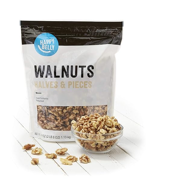 AMAZON BRAND – HAPPY BELLY CALIFORNIA WALNUTS, HALVES AND PIECES, 40 OUNCE