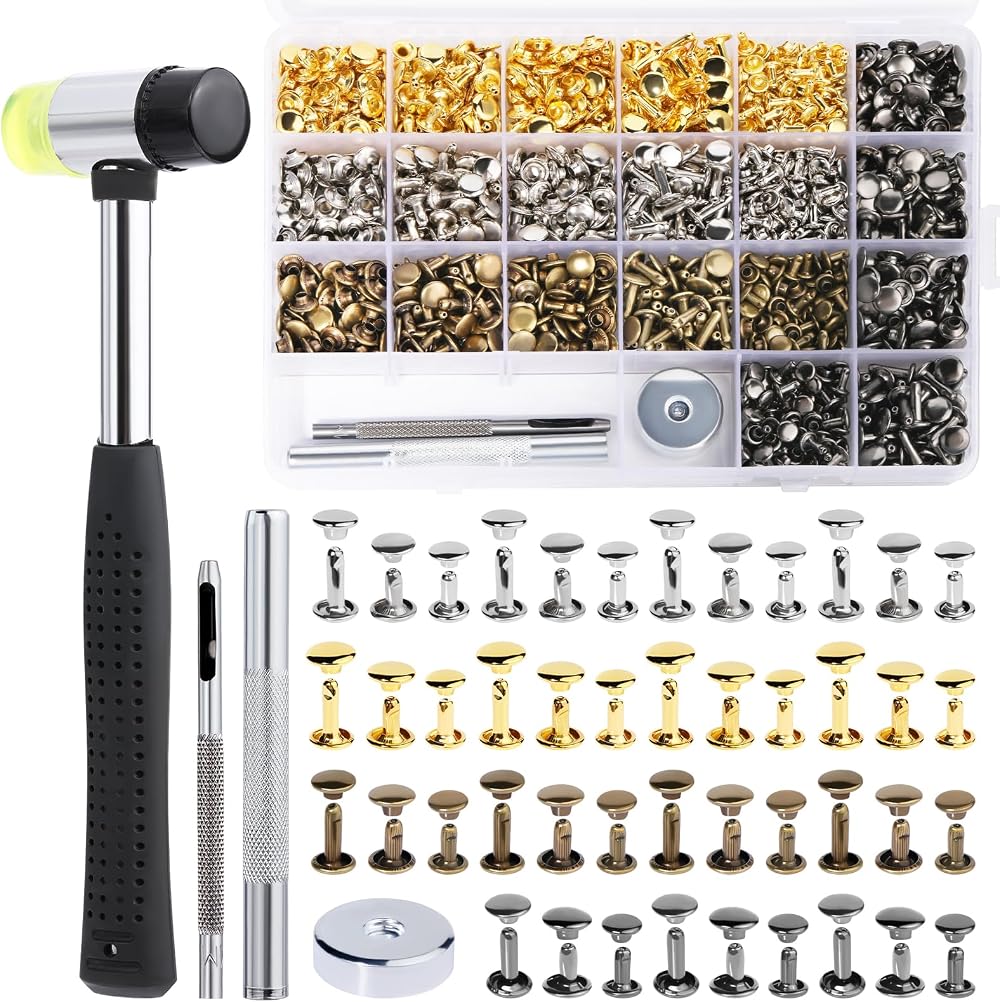 Easusy Leather Rivet Kit, 600 Multicolor Double Cap Rivets & Tools