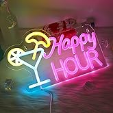 Attivolife Cocktail Happy Hour Neon Sign, Bright LED Lights with USB Powered, Light up Wall Decor for Bedroom, Man Cave, Unique Business Lamp for Club, Store, Party, Bistro, Birthday Christmas Gifts