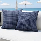 HADEEONG Outdoor Pillow Covers 18x18 Decorative Pillow Covers Pack of 2, Weaving Texture Waterproof Throw Pillow Covers for Garden Patio Tent Balcony Bench Couch Sofa, Blue