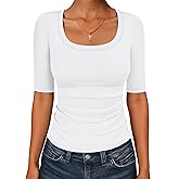 ANRABESS Womens Half Sleeve Tops Scoop Neck Ribbed Knit Slim Fitted Basic Tee Shirts Summer 2026 Trendy Spring Casual Clothes