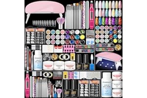 PEACECOLOR Acrylic Nail Kit with Drill and U V Light, Professional Nail Kit Acrylic Set for beginners with Everything 3PC Powder 24PC Glitter Fake Tips Decoration Nails Set DIY Home Salon