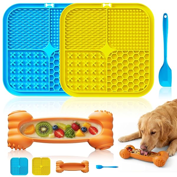 DEPURE DOG ENRICHMENT TOYS 4 PACK – DOG TOYS TO KEEP THEM BUSY, LICK MAT & BOWL WITH PEANUT BUTTER,FROZEN TREAT PUZZLE DISPENSER FOR ANXIETY RELIEF, REDUCE BOREDOM, PERFECT FOR BATHING GROOMING