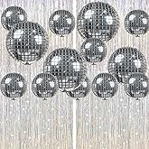 Silver Disco Ball Decor 16pcs Big Shiny Disco Ball Balloons Tinsel Curtain Backdrop For Disco Cowgirl, Music Themed , Last Disco Bachelorette , 60s 70s 80s 90s Glitz And Glam Dance Party Decorations