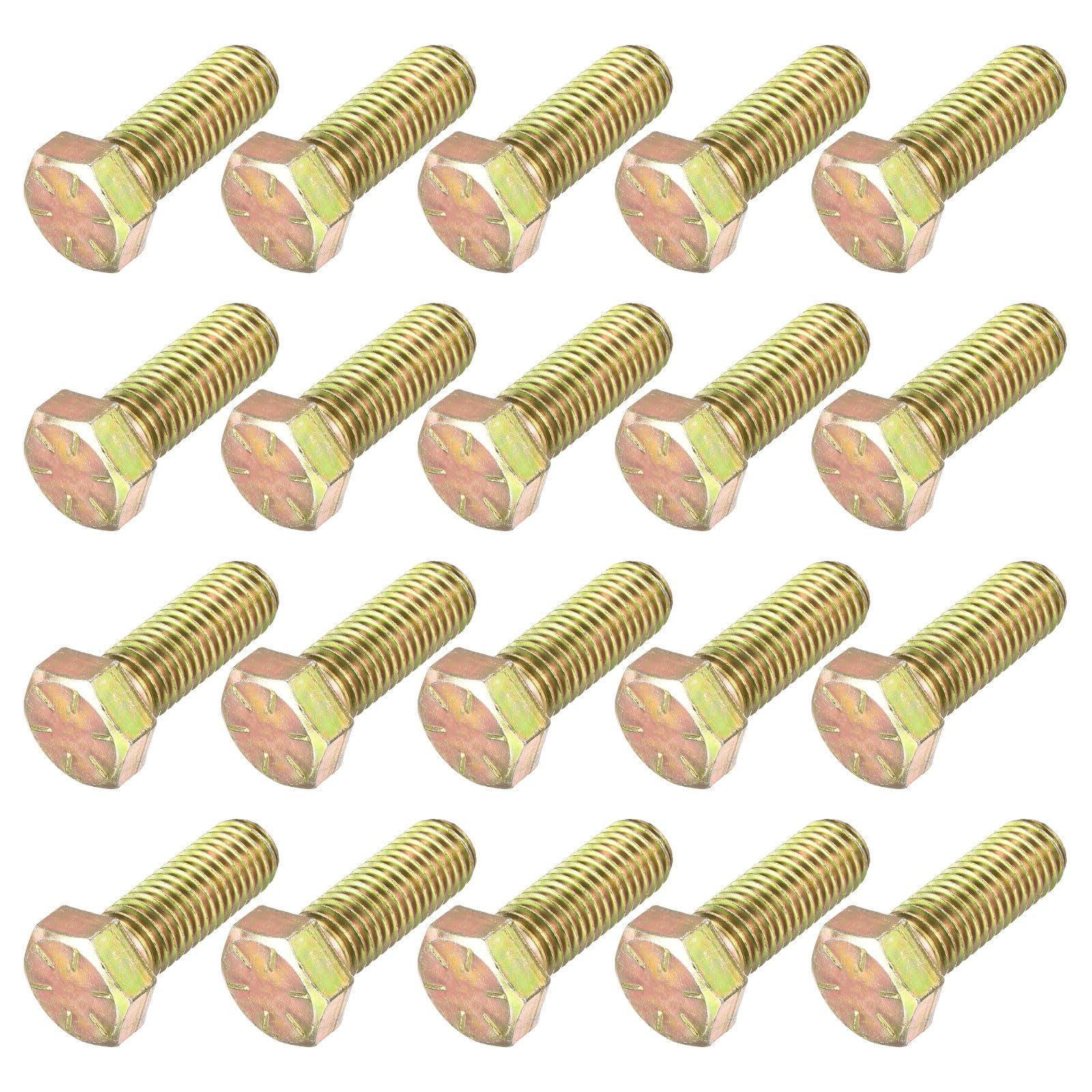METALLIXITY Hex Bolts (5/8-11x1-3/4") 30Pcs, Carbon Steel Zinc Plated Fully Threaded UNC Hex Head Screw Bolt Machine Screws - for Furniture Repair, Yellow