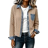 Cropped Jean Denim Collared Bomber Jacket Sweatshirt Cable Knit Shacket | Patchwork,Womens Fall Fashion 2026,Button Denim Collared Blouse Tops,Winter Clothes,School Teacher Outfits,Layering Wear Coat