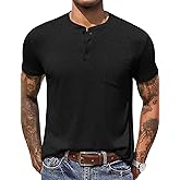 COOFANDY Men's Henley Shirts Short Sleeve Button T Shirt Casual Summer Basic Tee Tops with Pocket