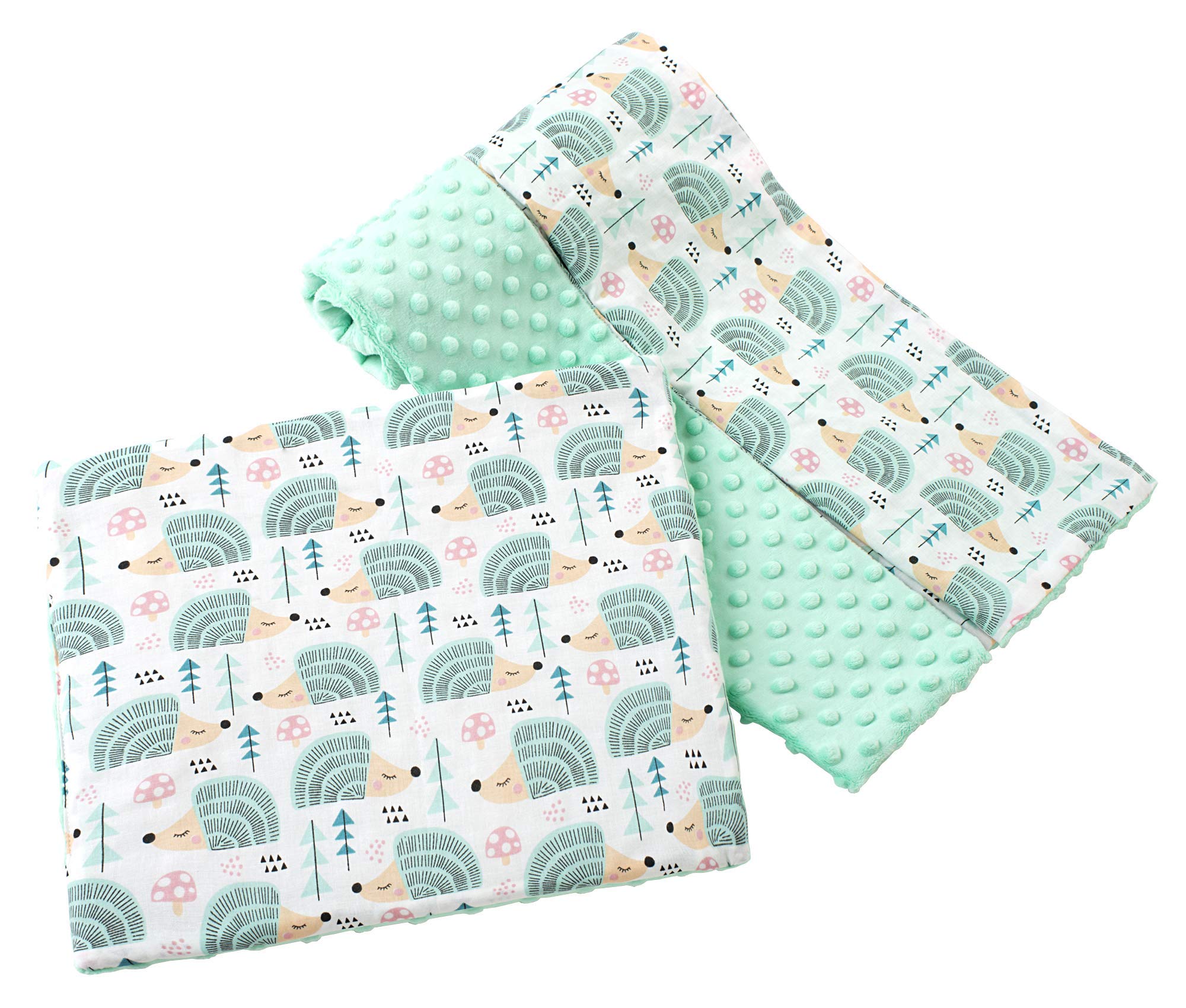 Medi Partners Baby Blanket with Pillow 100% Cotton Plush Children's Blanket Large Double-Sided 75 x 100 + 35 x 30 cm Multifunctional for Bed Pram (Hedgehogs with mint Plush) — image 1