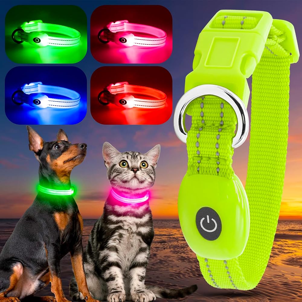 YFbrite LED Cat Collar USB Rechargeable Waterproof Green XS