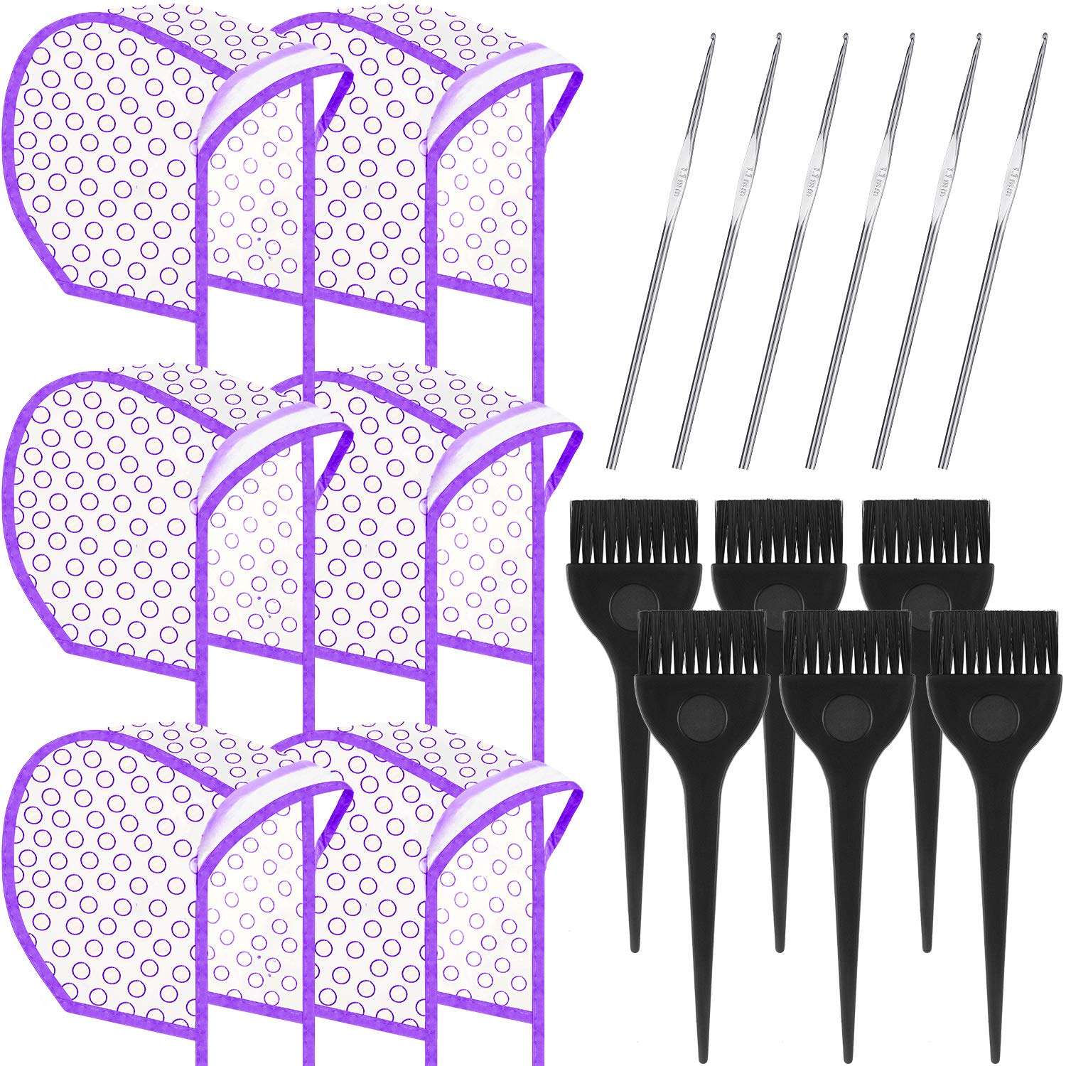 18 Pieces Hair Coloring Kit, Includes 6 Pieces Hair Coloring Highlight Cap Hair Dyeing Cap, 6 Pieces Metal Hooks and 6 Pieces Dye Brushes, Hair Dyeing Styling Tools for Dyeing Hair : Beauty