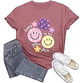 Wlen Womens Teacher Shirts Smile Faces T-Shirt for Teacher Happy to See Your Face Tee Tops
