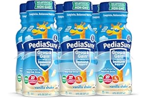 PediaSure Grow & Gain with Immune Support, 27 Vitamins & Minerals for Kids, 7g Protein, Non-GMO, Gluten-Free, Vanilla, 8-fl-oz Bottle, Pack of 6