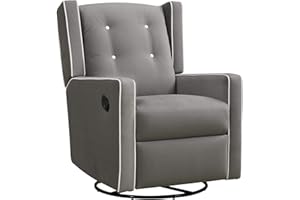 Baby Relax Mikayla 4-in-1 Swivel Glider Rocker Recliner Chair, Gray Microfiber