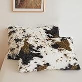 XeGe Cow Print Faux Fur Fluffy Pillowcases, Plush Shaggy Soft Long Pillow Covers, Fuzzy Animal Print Pillow Cases, Furry Pillow Shams for Bed Sofa Zipper Closure, Set of 2(King, Cow Print Brown)