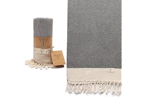 SMYRNA TURKISH COTTON Vintage Series Turkish Beach Towel Oversized, 37x71 inch, Extra Large Quick Dry Sand Free Beach Blanket, Lightweight Cotton Pool, Spa, Travel, Gym, Adult Bath Towel, Dark Gray