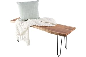 Alaterre Furniture Live Edge Solid Wood Bench with Metal Hairpin Legs - 48 Inch Industrial Modern Entryway Bench with Minimalist Design - Furniture for Entryway, Dining Room, Kitchen, or Bedroom