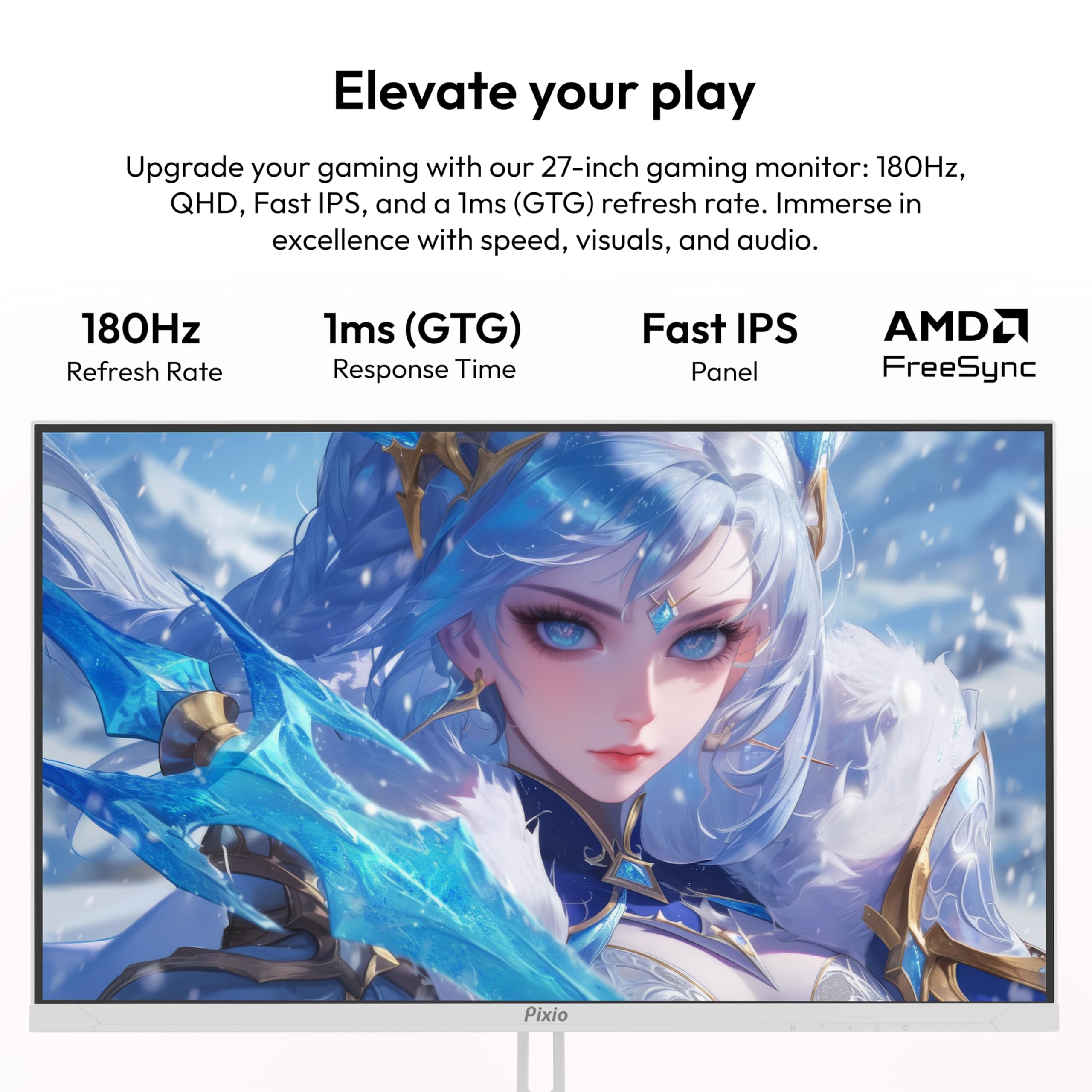 Pixio PX278 Wave White 27 inch 180Hz Refresh Rate QHD 1440p Resolution Fast IPS Panel 1ms GTG Response Time White Gaming Monitor with FreeSync