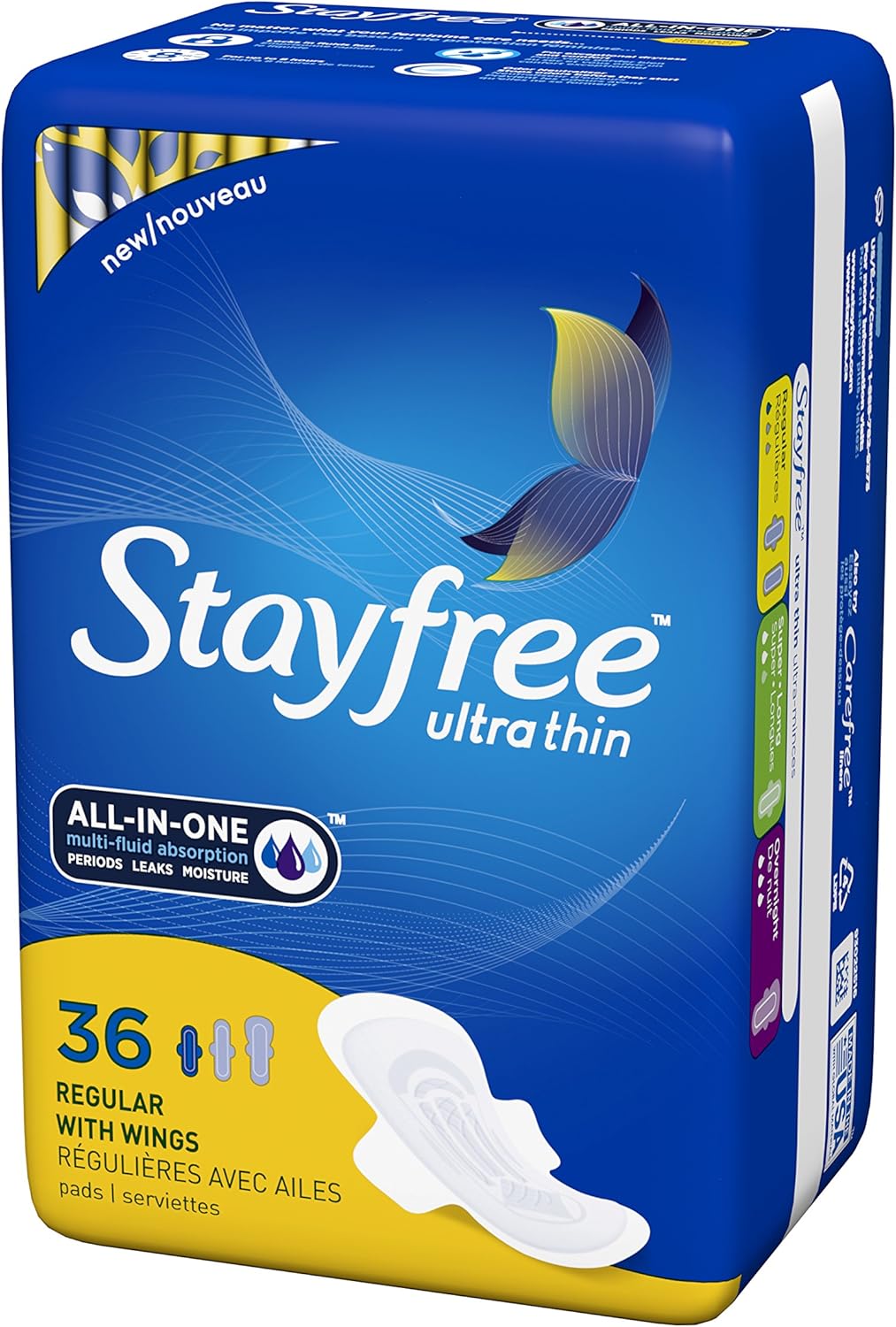 Stayfree Ultra Thin Regular Pads with Wings For Women, Reliable Protection and Absorbency of Feminine Moisture, Leaks and Periods, 36 count - Pack of 4: Health & Personal Care