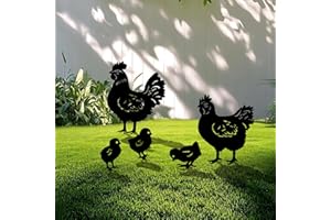 Yonisun 5 Pack Chicken Metal Garden Decorative Stakes, Weather Proof Silhouette Statues for Yard, Patio,Outdoor Decor for Chicken Lovers and Pet Owners