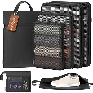 7 Set Compression Packing Cubes for Travel Essentials Luggage, Mesh Collapsible Packing Cubes for 20-22 inch Carry on Suitcas