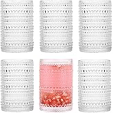 Dingerjar Hobnail Drinking Glasses set of 6(13 oz) Hobnail Water KItchen Glassware, Embossed Vintage Juice Glasses Tall Bar Drinkware