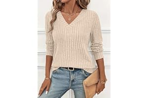 Women's V-Neck Long Sleeve Sweater Soft Casual Knitted Top for Fall Comfortable and Stylish