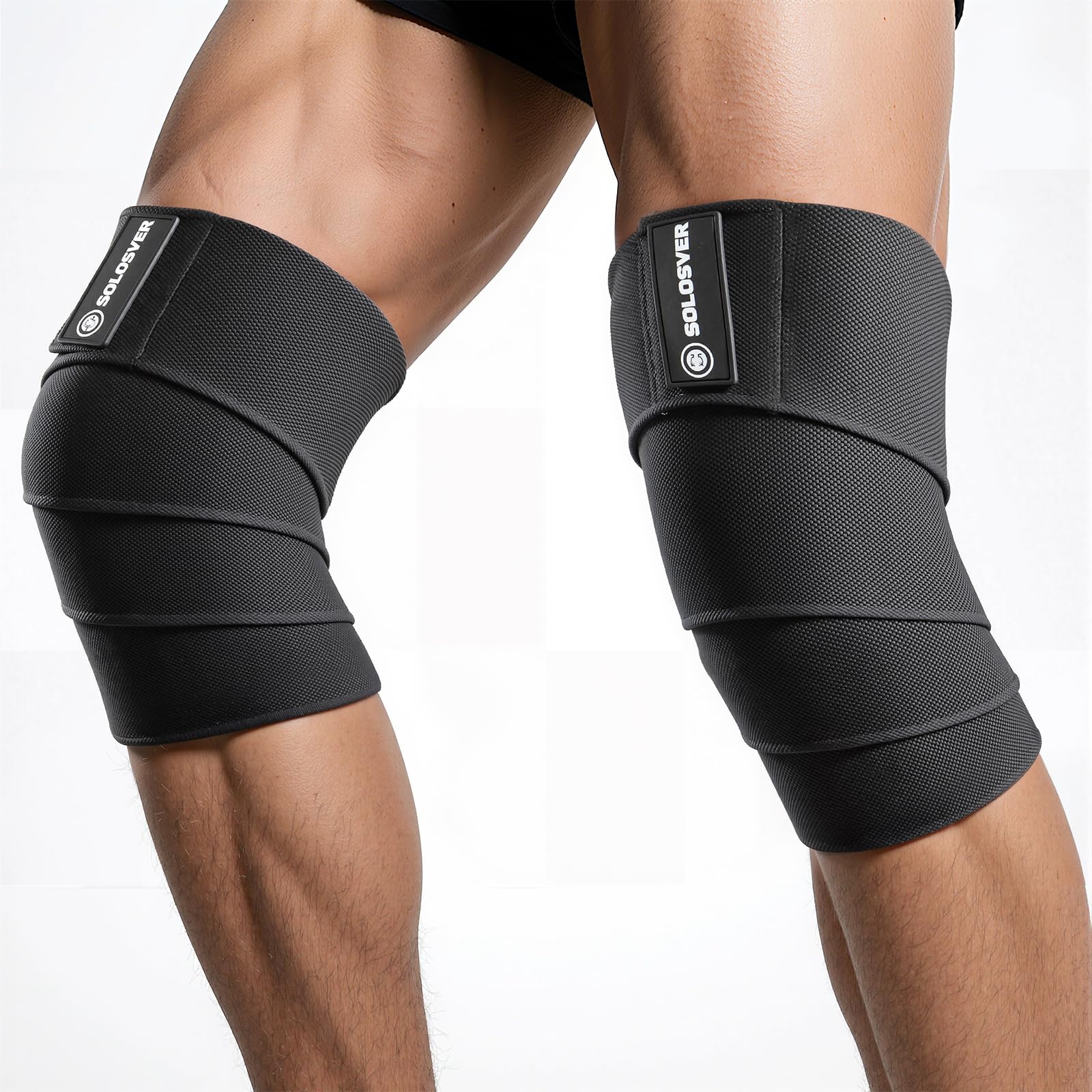 Photo 1 of Knee Wraps for Weightlifting (Pair) - Gym Wraps for Squats, Powerlifting, Leg Press, and Cross Training - Flexible 72" Knee Wraps for Squatting - For Men & Women