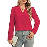 LUXEBOLD Womens Blouses Dressy Casual Long Sleeve Shirts V Neck Swiss Dot Business Work Tops 2026 Summer Tops S-XXL