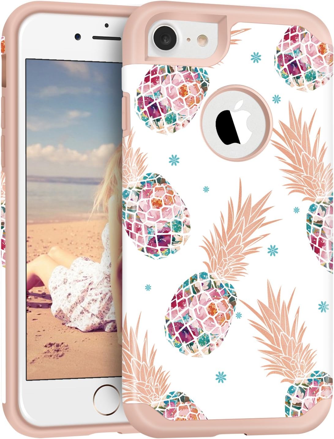 Imikoko iPhone 7 Case Pineapple, iPhone 8 Case, Hybrid Protective Heavy Duty Hardshell Case Hard PC with Durable TPU Cute Protective Case for iPhone 7/8